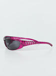 Sunglasses Wrap around design Lightweight frame Black tinted lenses Moulded nose bridge\