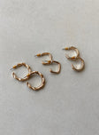 Pack of three Hoop style Stud fastening Gold-toned