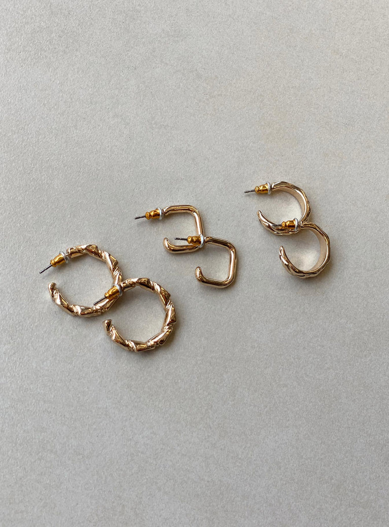 Pack of three Hoop style Stud fastening Gold-toned