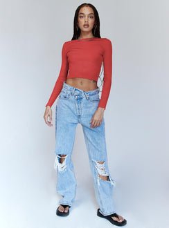 front view of model wearing Princess Polly Jax Long Sleeve Top Red 