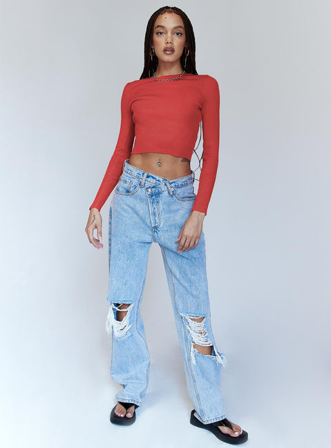 front view of model wearing Princess Polly Jax Long Sleeve Top Red 