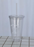 Coffee tumblr Clear plastic design Graphic print Straw included