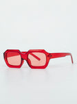 Sunglasses Oversized rectangular frame  Red tinted lenses  Moulded nose bridge  Lightweight