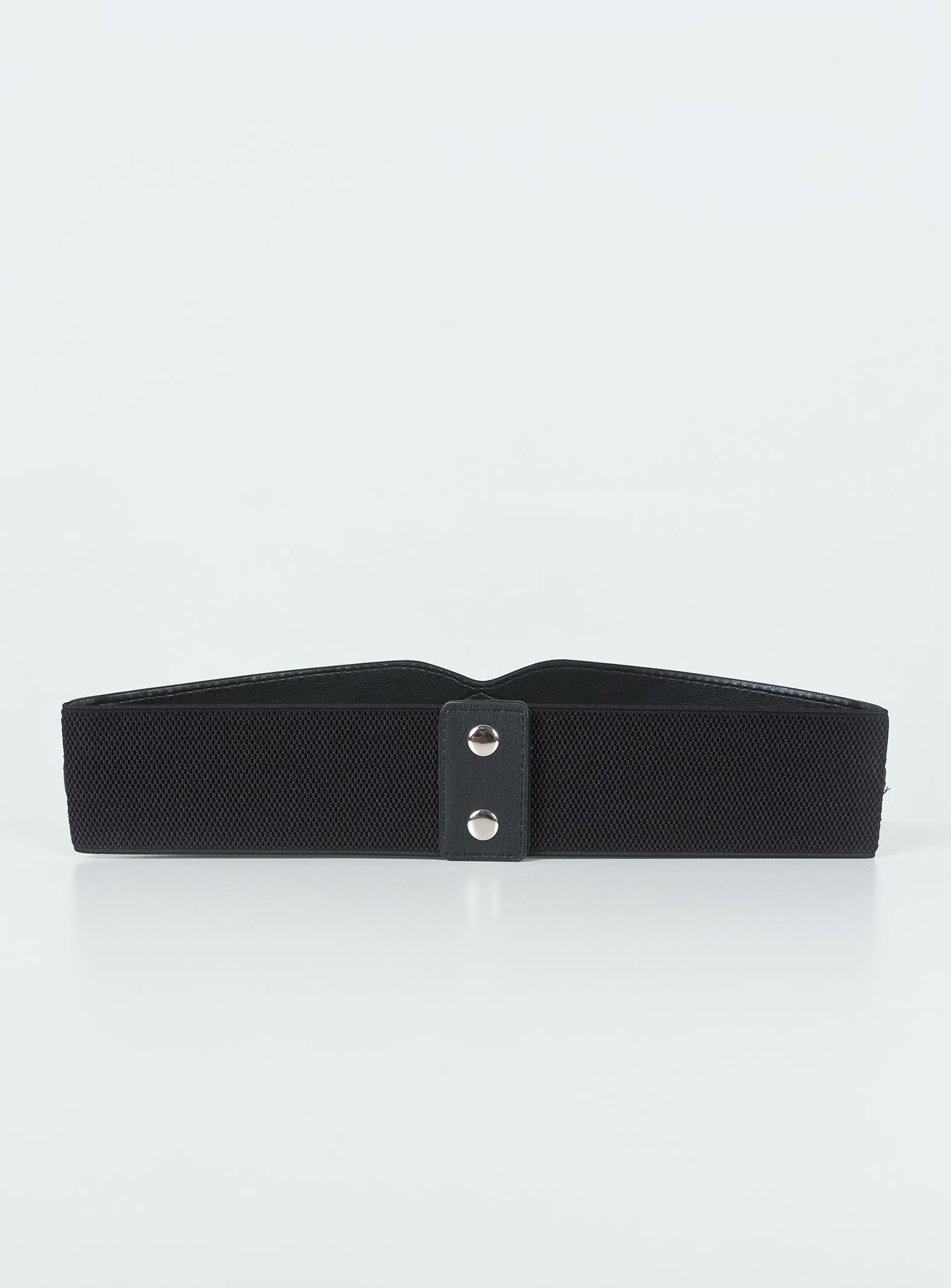 Black belt Faux leather material Elasticated back Press button fastening