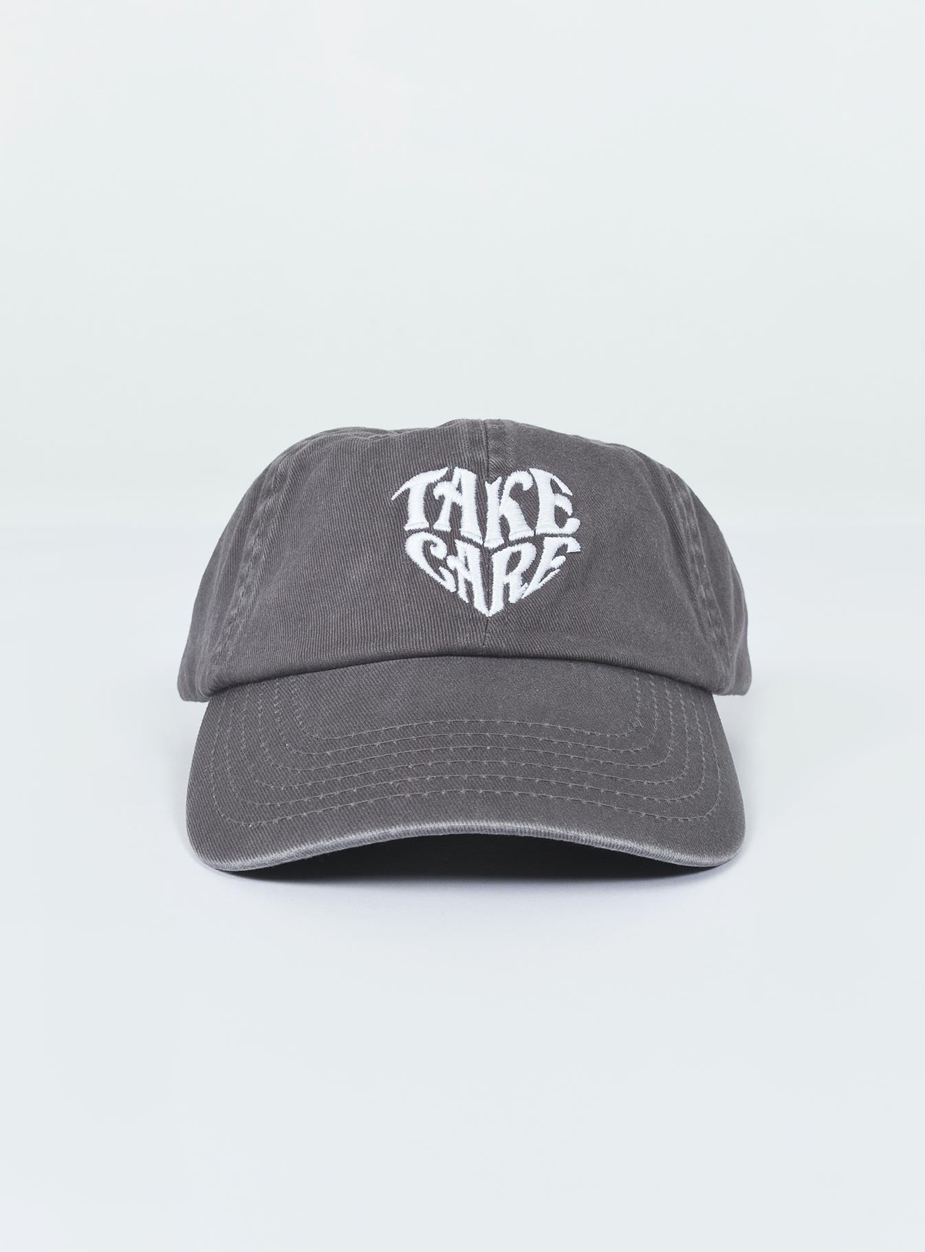 Grey dad cap Embroidered graphic Vintage wash Adjustable back