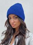 Knit beanie Foldable brim Thick knit material Pinched top Good stretch