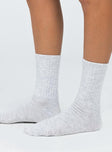 Socks 78% organic Cotton 12% polyester 10% spandex Crew style  Ribbed material  OSFM