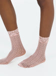 Socks Sheer design Frill hem Good stretch Hand wash only 
