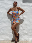 front view of model wearing Princess Polly Paradise City Mini Dress Multi Floral Square Neck 