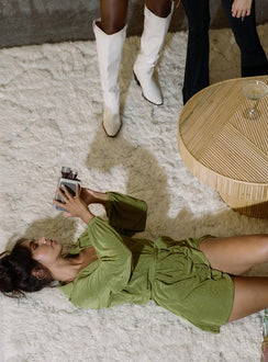 Front view of model wearing  front Princess Polly High Neck  Party Time Mini Dress Green Low Impact