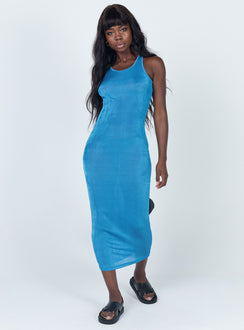 side view of model wearing Princess Polly Everlast Midi Dress Blue 