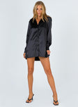 product Princess Polly Asymmetric Neckline  90210 Satin Shirt Mini Dress Black Eco