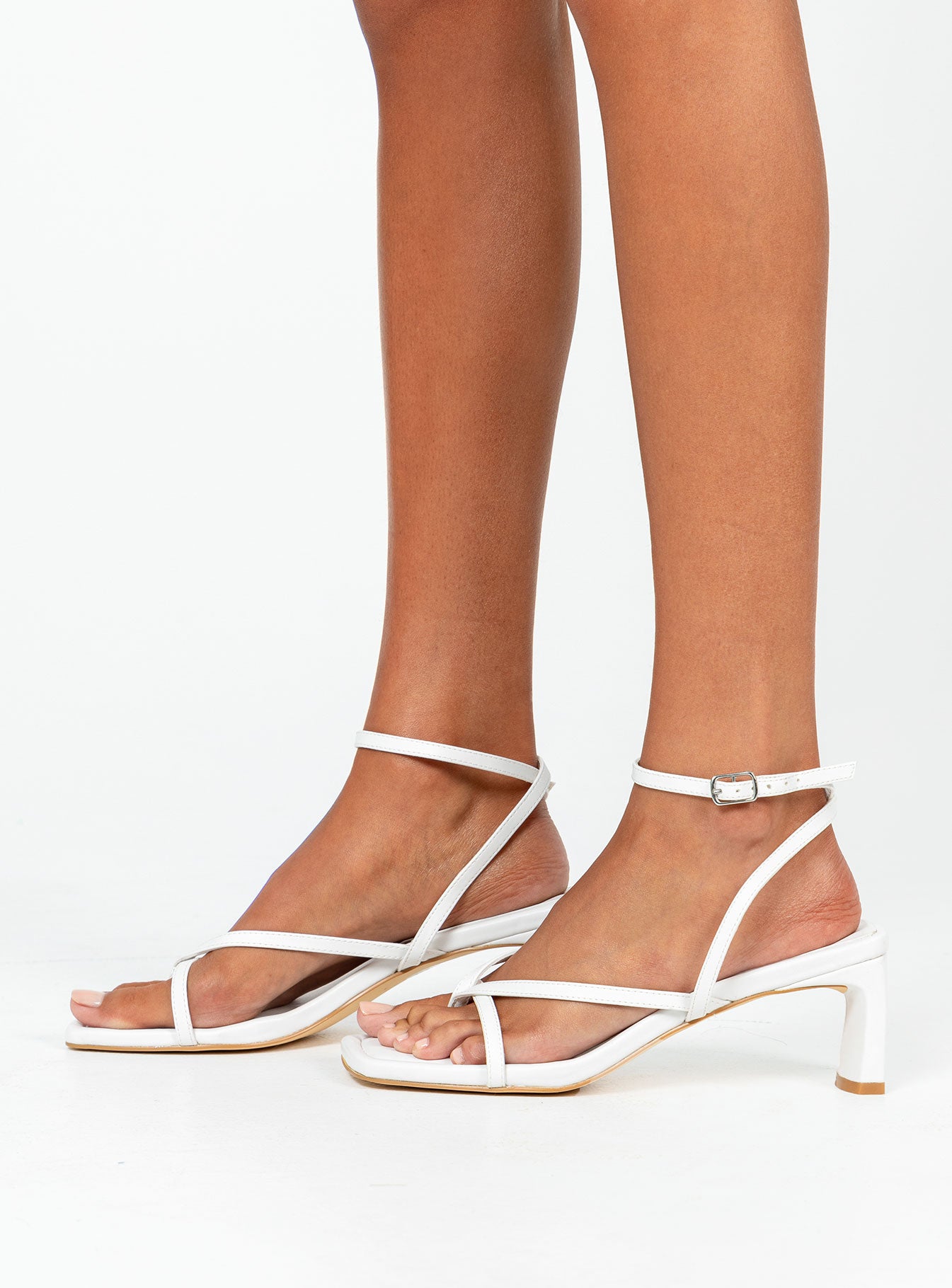 Heels Strappy upper Squared toe Shaved heel Man made upper, lining & sole