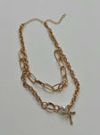 Necklace Gold toned Chunky design Cross & pearl detail Lobster clasp fastening