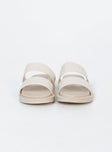 Slides  100% PU Faux leather material  Double strap upper  Rounded toe 