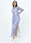 product Princess Polly Crew Neck  Harlowe Mesh Maxi Dress Blue Multi