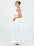 side view of model wearing Princess Polly Roselle Maxi Dress White V-Neck 