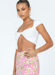 White crop top Ribbed material  Cap sleeves  Knot at bust 