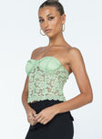 Strapless top Sheer lace material  Padded bust  Inner silicone strip at bust  Zip fastening at back 