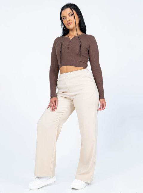 front view of model wearing Princess Polly Audrie Pants Beige 