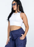 White crop top Ribbed material  High neck  Exposed back 