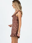 Princess Polly Scoop Neck  Motel Felirose Dress Earthy Floral Brown