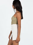 Mini skirt Linen look material  High waisted Side slit Zip fastening at back