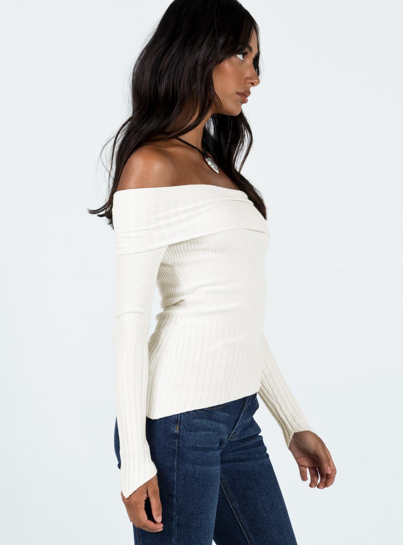 Women's white off the best sale shoulder sweater