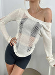 Long sleeve top Knit material Delicate material - wear with care  Distressed detail Scoop back Good stretch