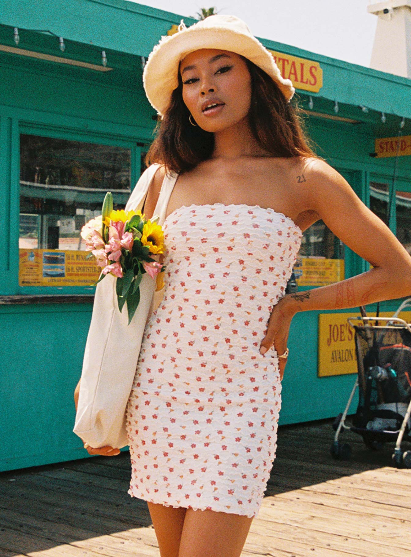 front view of model wearing Princess Polly Stephie Mini Dress White Square Neck 