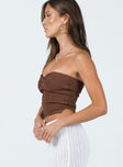 Strapless top Ribbed knit material Knot design at bust Slits at hem