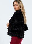 Jacket Faux fur material Single hook & eye fastening Non-stretch Satin lined