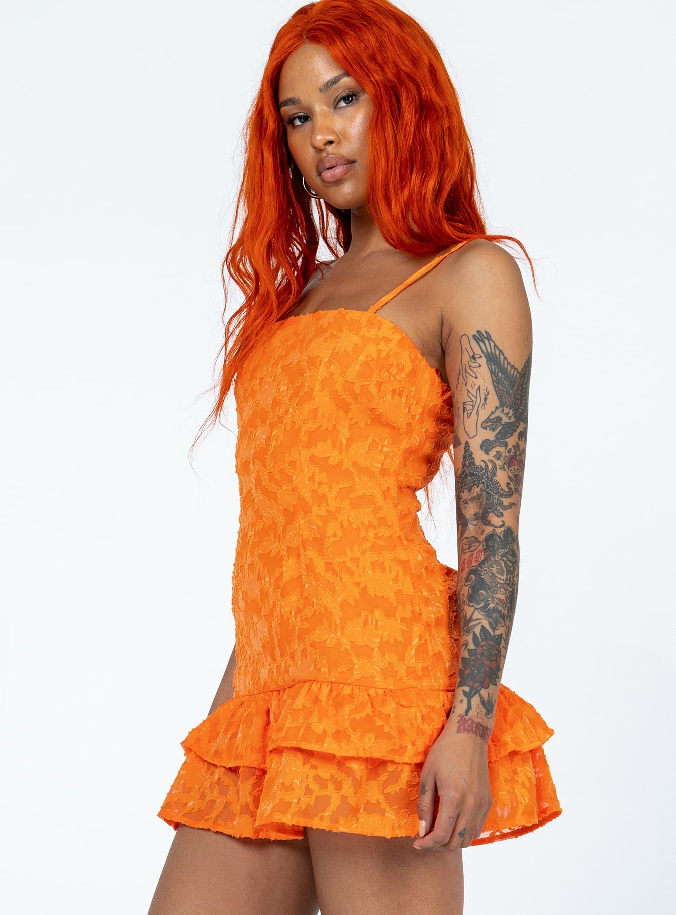 product Princess Polly High Neck  Molina Mini Dress Orange Texture