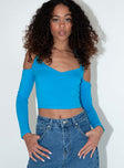 front view of model wearing Princess Polly Stellan Long Sleeve Top Blue 