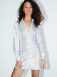 front view of model wearing Princess Polly Zena Mini Dress Silver 