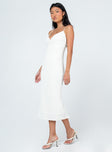 side view of model wearing Princess Polly Char Midi Dress White 