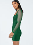 Princess Polly Square Neck  Ambleside Long Sleeve Mini Dress Green