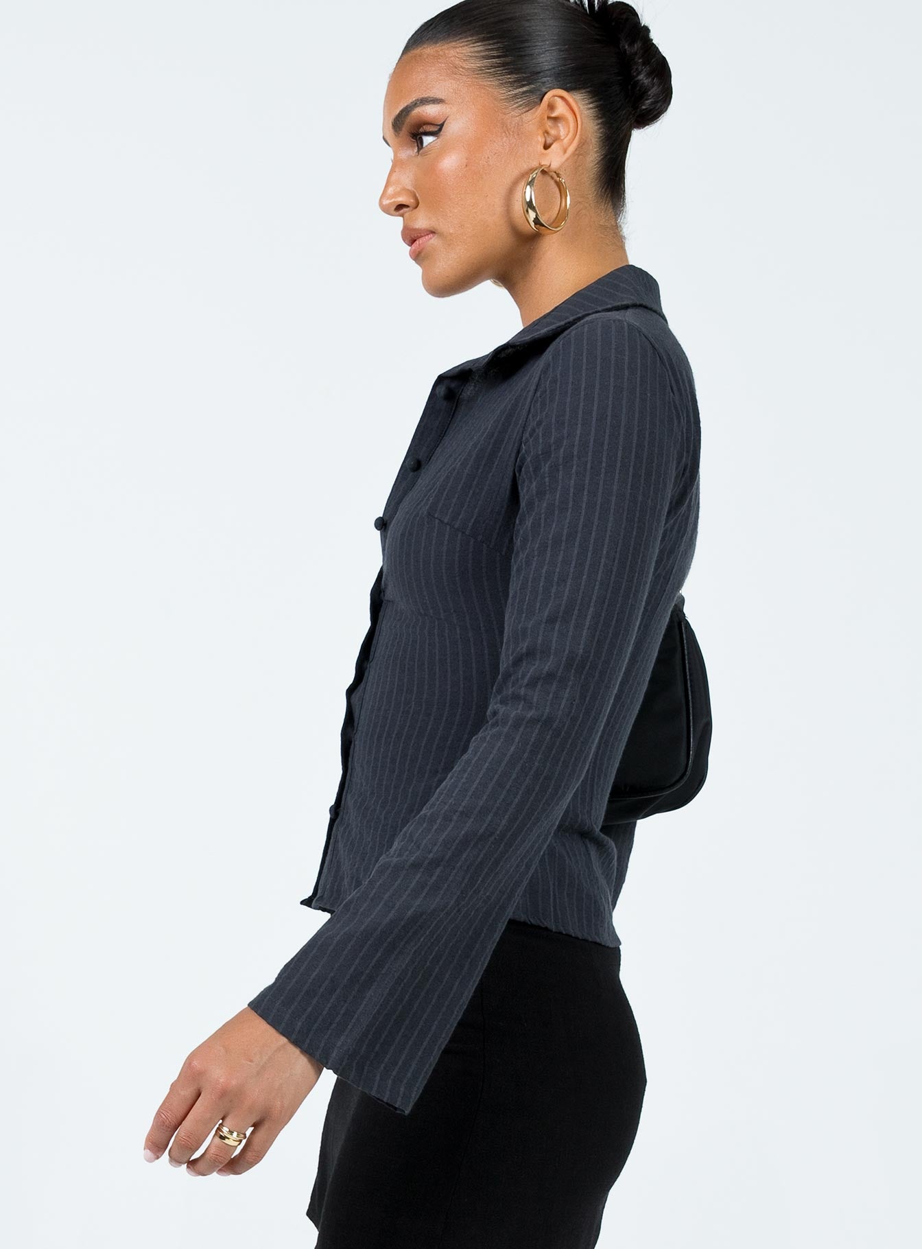 Anni Pinstripe Shirt | Black | Womens | Princess Polly Lower Impact Anni Pinstripe Shirt | Black | Womens | Princess Polly Lower Impact