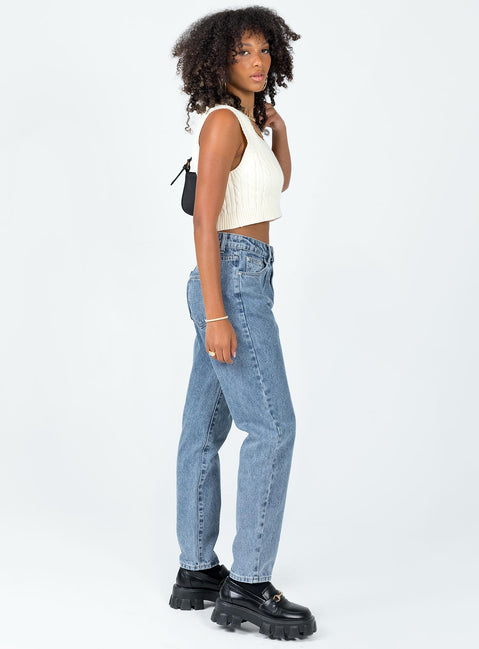 side view of model wearing Princess Polly Tulum Straight Leg Denim Jeans High Waisted 