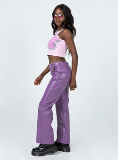 side view of model wearing Princess Polly Ashlea PU Pants Purple 
