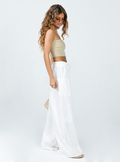 Front view of model wearing  front Princess Polly High Waisted Pants High Waisted Pants High Waisted Pants High Waisted Pants  Brunie Pants White