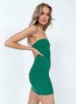 side view of model wearing Princess Polly Oscar Mini Dress Green Square Neck 