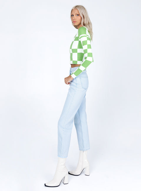 side view of model wearing Princess Polly Palermo Straight Leg Light Wash Denim Jeans Mid Rise 