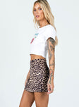 Mini skirt A-line fit Faux suede material Leopard print