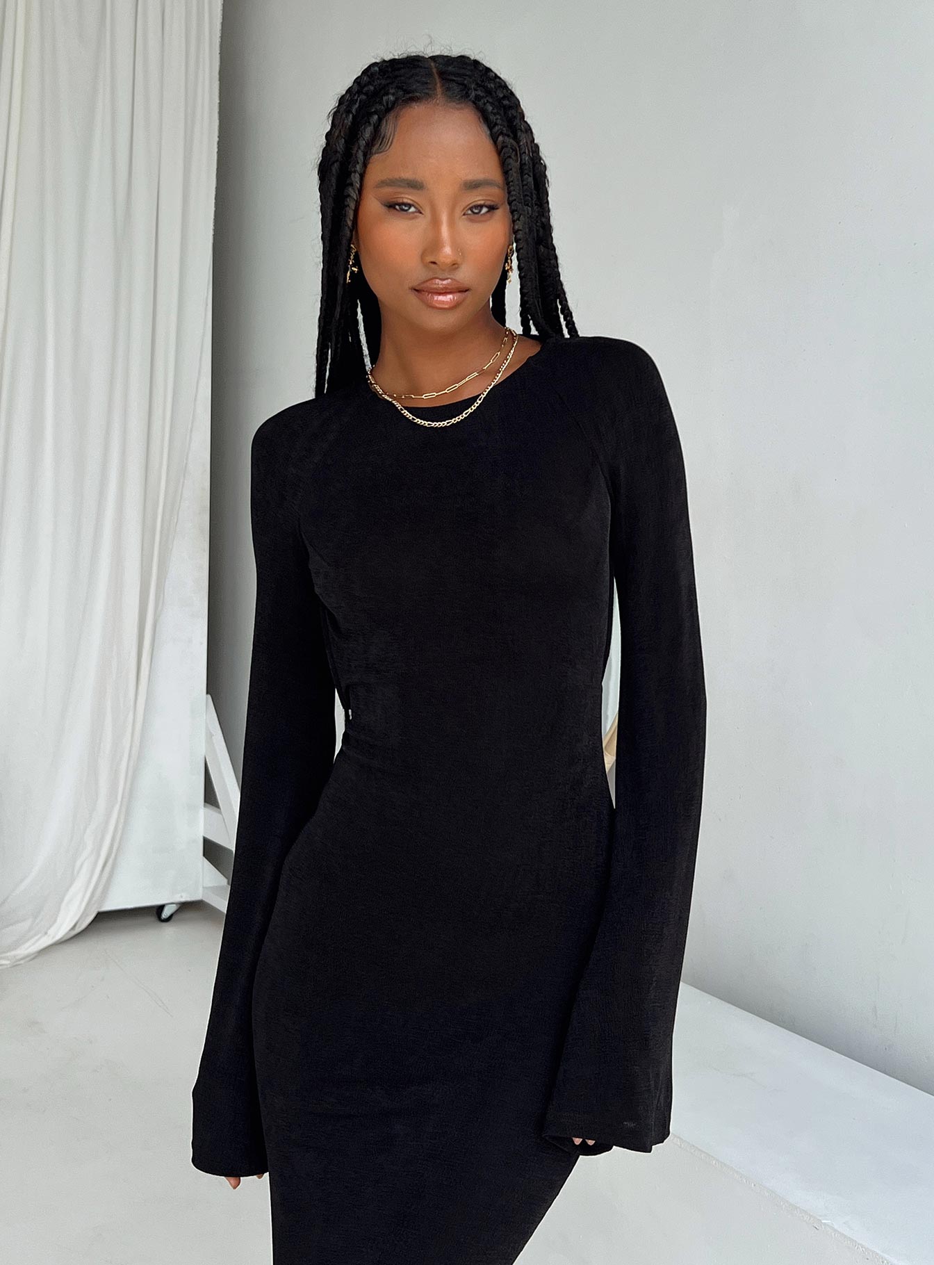 Petite Black Long Sleeve Jersey Mini Dress | PrettyLittleThing USA