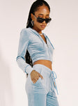 Velour Hoodie Blue Princess Polly  Cropped 