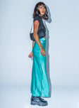   side view of model wearing Princess Polly Medika Midi Skirt Teal 