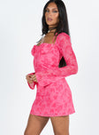 Princess Polly Sweetheart Neckline  Dyer Sheer Sleeve Mini Dress Pink Floral