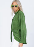 side view of model wearing Princess Polly Taina Pleated Shirt Green 