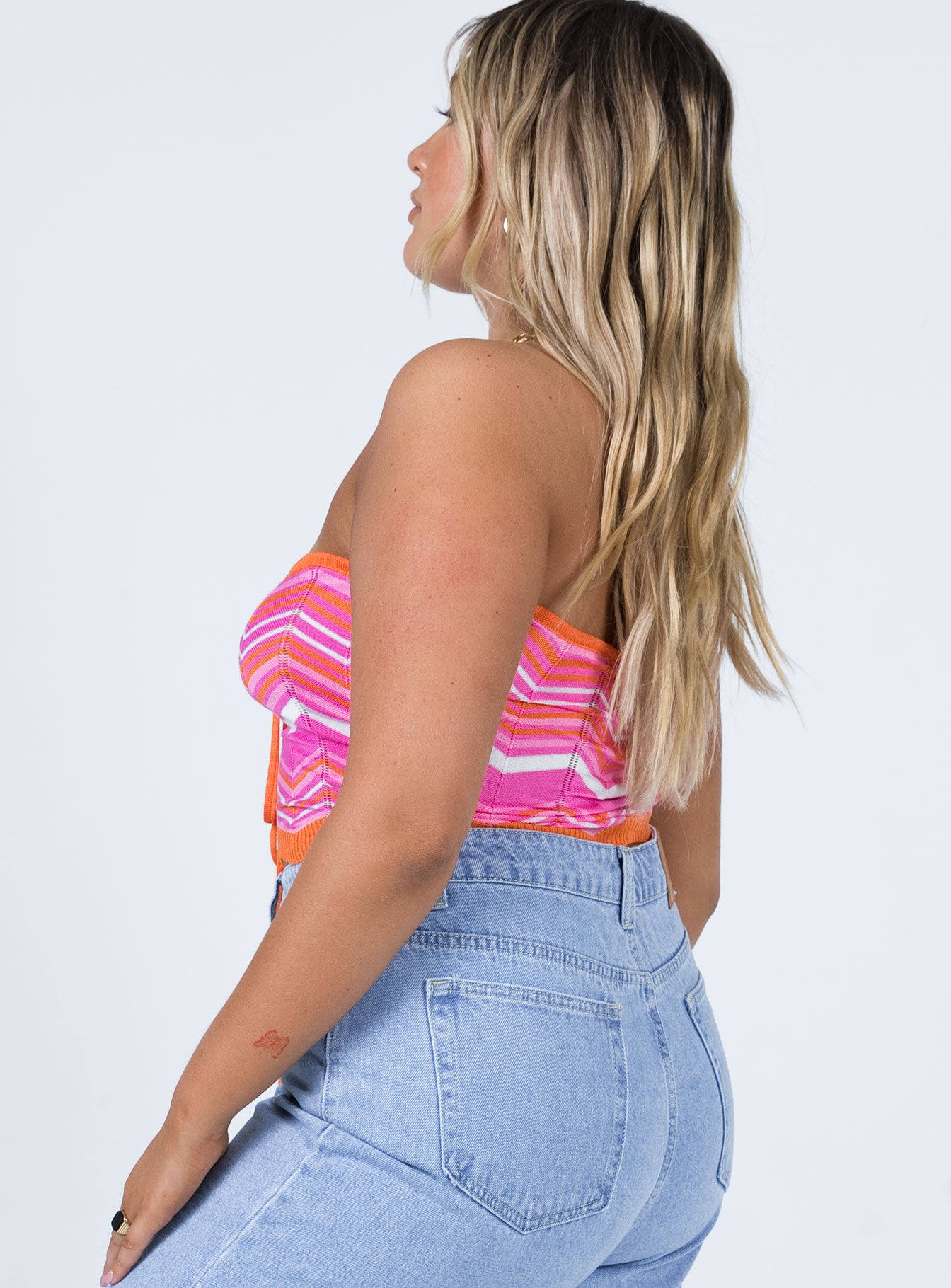 side view of model wearing Princess Polly Rosalia Top Pink 